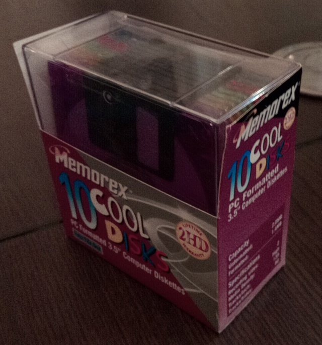 Some floppy disks in a box